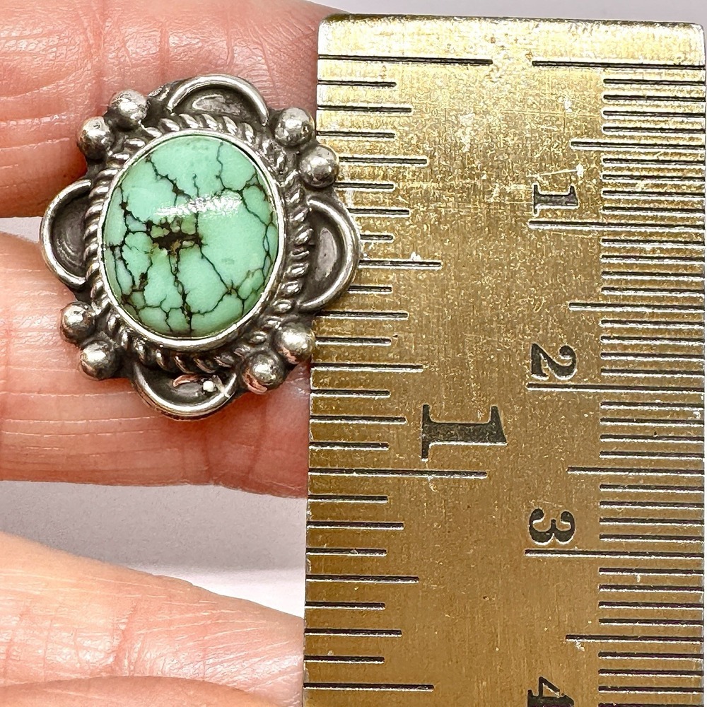 Navajo Turquoise Flower Ring Sz 7 Signed Priscilla Smith Native Amer Sterling - Picture 7 of 9